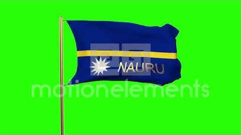 Nauru Flag With Title Waving In The Wind. Looping Sun Rises Style. Animation Loo Stock Animation
