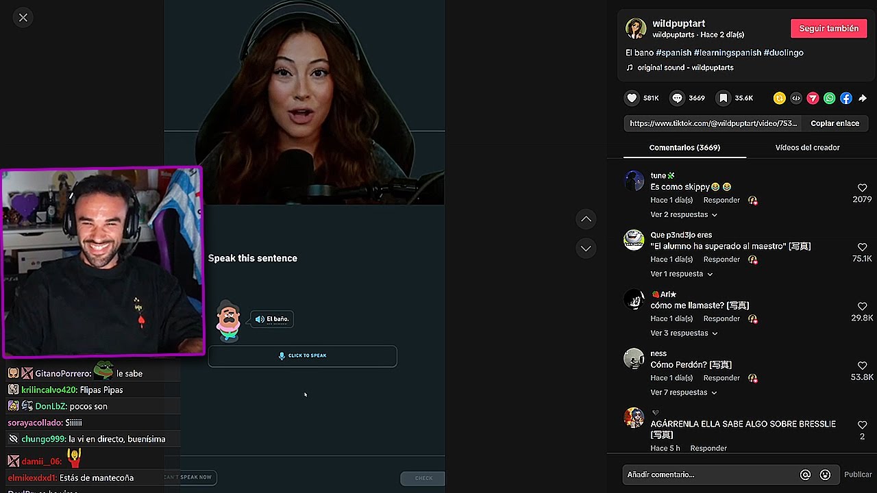 IlloJuan Reacciona a Clips Virales de WildPuparts Aprendiendo Español en Duolingo 😂