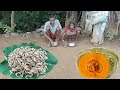 100 year old grandma cooking SHRIMP FISH with PUMPKIN and eating | rural lifestyle of tribe people 