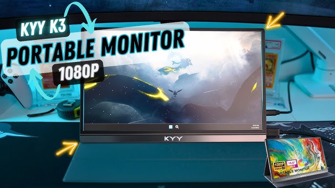  4K Portable Monitor - KYY 15.6'' 3840x2160 UHD USB-C Monitor,  100% Adobe RGB, 400cd/㎡, IPS Computer Gaming Display HDR Travel Monitor  w/Speakers & Smart Cover for Laptop Xbox PS5 Switch PC