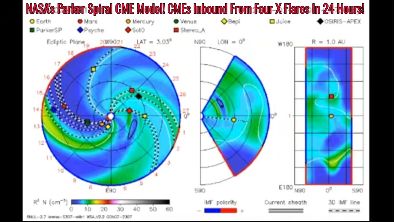 NASA's Parker Spiral CME Model! CMEs Inbound From Four X Flares In 24 ...