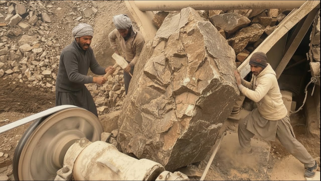 Who Wins? ☠️ Man vs. Giant Stone Crushing Battle⚙️🔥