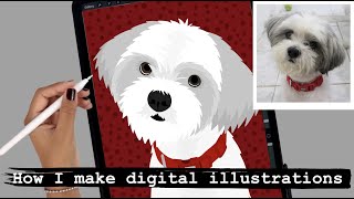 How to make digital illustrations of your photos | Pet portrait tutorial | Procreate tutorial