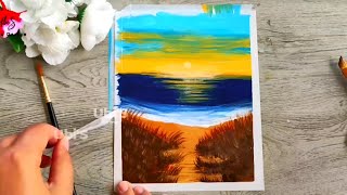 Landscape Acrylic Painting with  Sea View |  Sea View Sunset Painting Easy #painting #trending #art