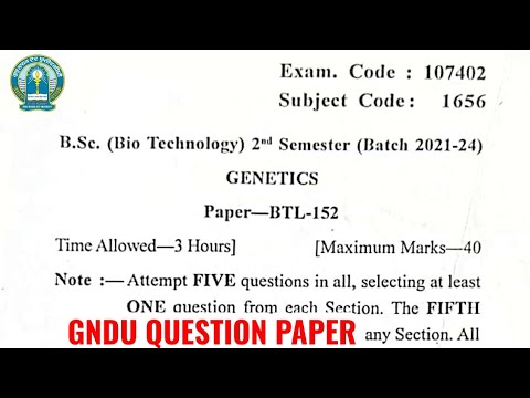 Gndu Bsc Biotechnology 2nd Semester Genetics Question Paper | Bsc ...