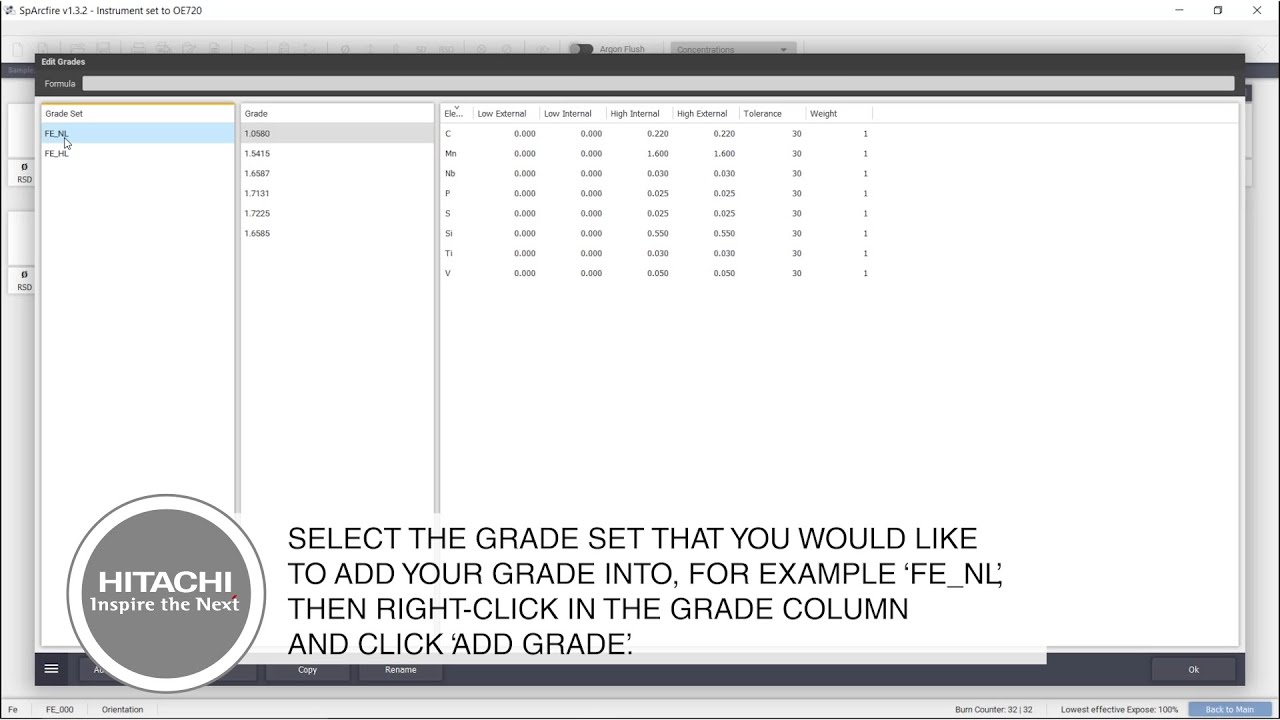 Tutorial | Stationary OES | Adding new grades