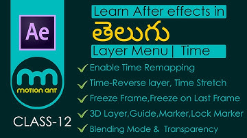 How to use the Layer menu in after effects. Time-Reverse layer, Time Stretch, Freeze Frame, 3D Layer