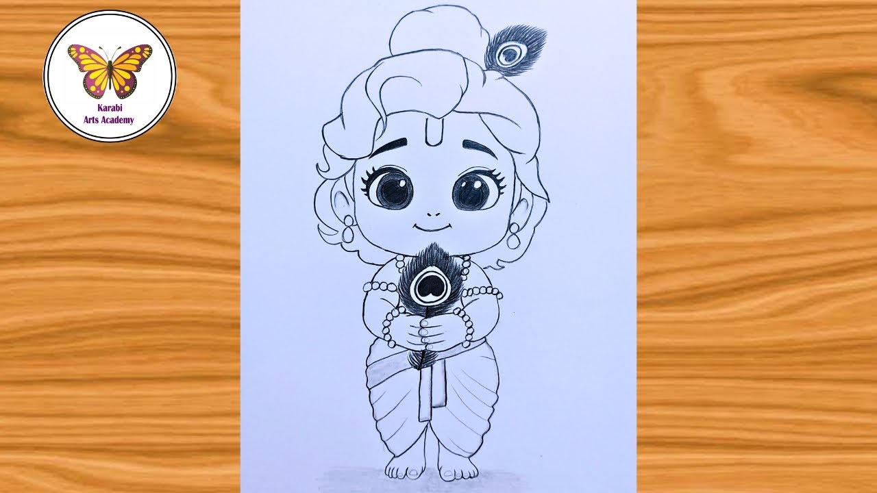 How to draw cute baby krishna| little krishna drawing| chitra