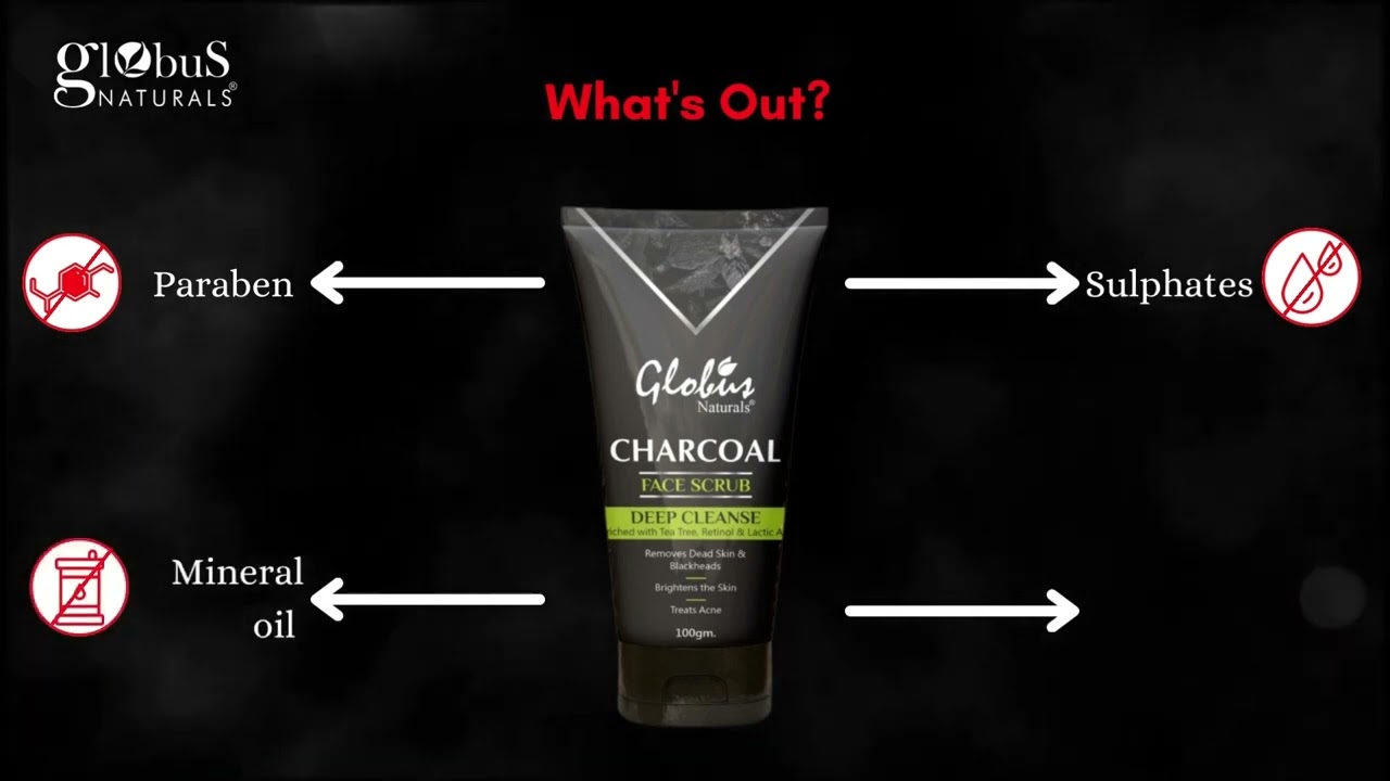 Globus Naturals Charcoal Face Scrub For Deep Pore Cleansing, Pollution Free Glow