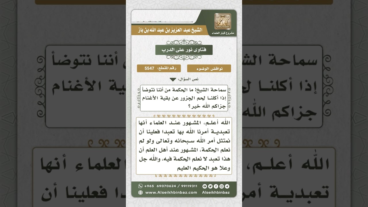5547 - الحكمة من الوضوء من أكل لحم الجزور - نور على الدرب