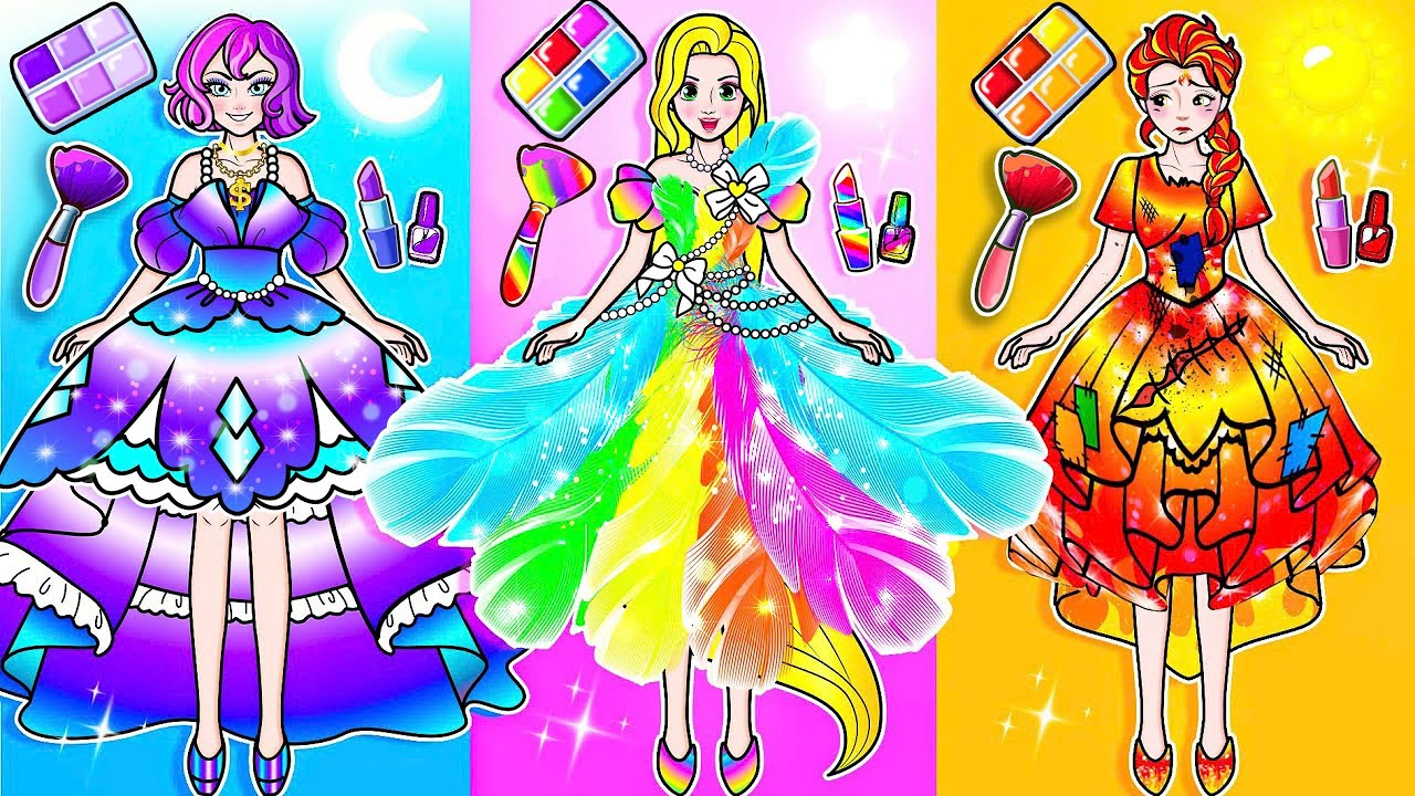 [🐾paper doll🐾] Rich vs Poor Rapunzel Make Up and Dress Up in Prom | Rapunzel Family 놀이 종이