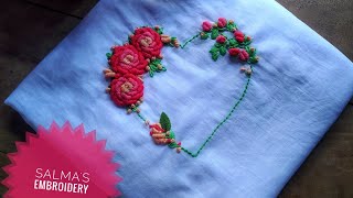 Hand Embroidery : Heart shape design  Bullion knot stitch  Valentine's day gift idea 