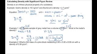 7a Calculating Density with Signifcant Figures Review