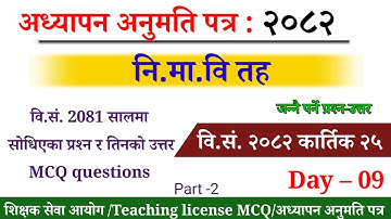Teaching license MCQ/नि.मा.वि. लाइसेन्स 2082/Ni.Ma.Vi. license MCQ questions and answers/Gk MCQ/