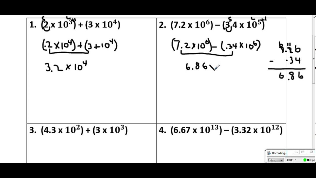 Operations With Scientific Notation Worksheet