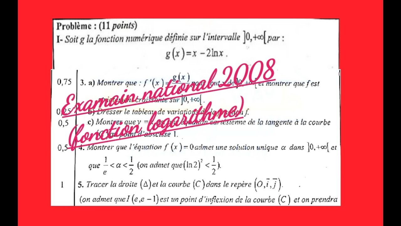 fonction logarithme  (examain national 2008) 1er partie