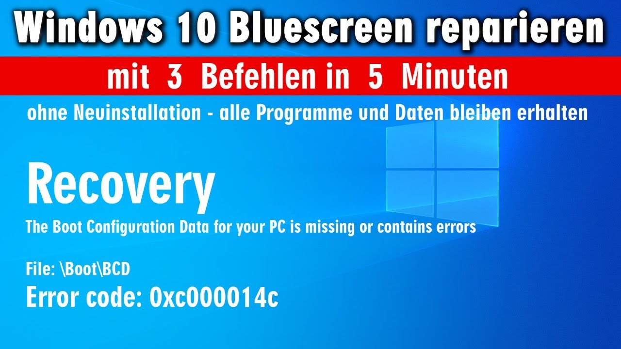 Update Windows 10 Bluescreen beim Starten ⭐ in 5 Minuten reparieren ▪ Boot BCD Error Code
