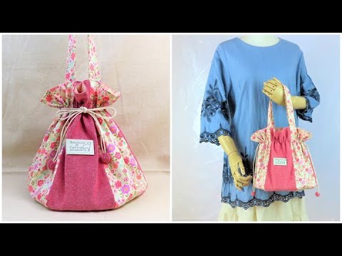 巾着バッグの作り方 裏地付き マチ付き How To Make A Drawstring Bag Diy Kawaii Bag ６枚はぎで作る可愛い 巾着バッグ Youtube