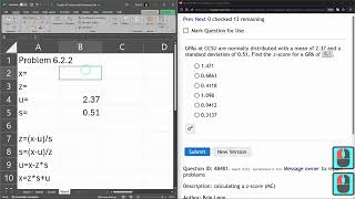 Stats 243 = HW 6.2.2 = Normal Distribution z-score Computation of z in Excel
