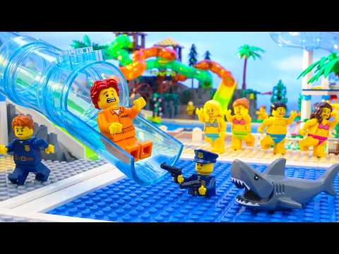 High-Speed Police Escape Run Challenge in LEGO Water Park | LEGO Land | Lego Stop Motion