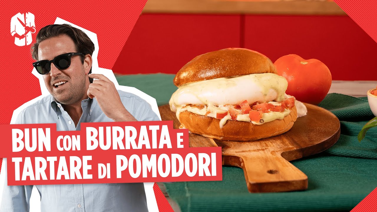 Panino con Tartare di Pomodoro Piccante, Maionese al Basilico e Burratina