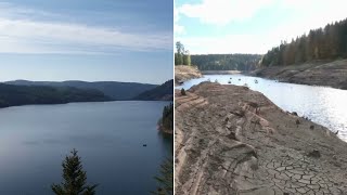 Le niveau d'eau de ce lac est descendu de 14 mètres à cause de la sécheresse