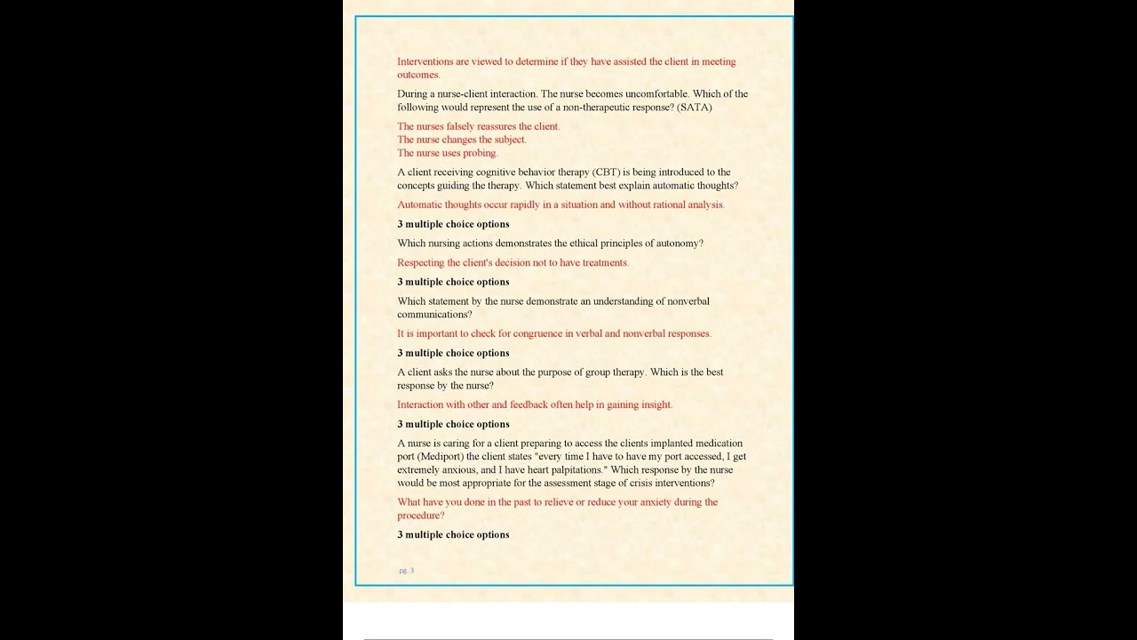 RASMUSSEN MENTAL HEALTH EXAM 1, 2 & 3 EACH EXAM WITH ALL 75 QUESTIONS AND CORRECT ANSWERS GRADED A+