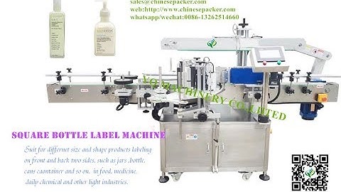 Automatic flat square bottle labeling machine running video three sided label applicator machinery