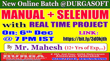 MANUAL + SELENIUM Online Training @ DURGASOFT