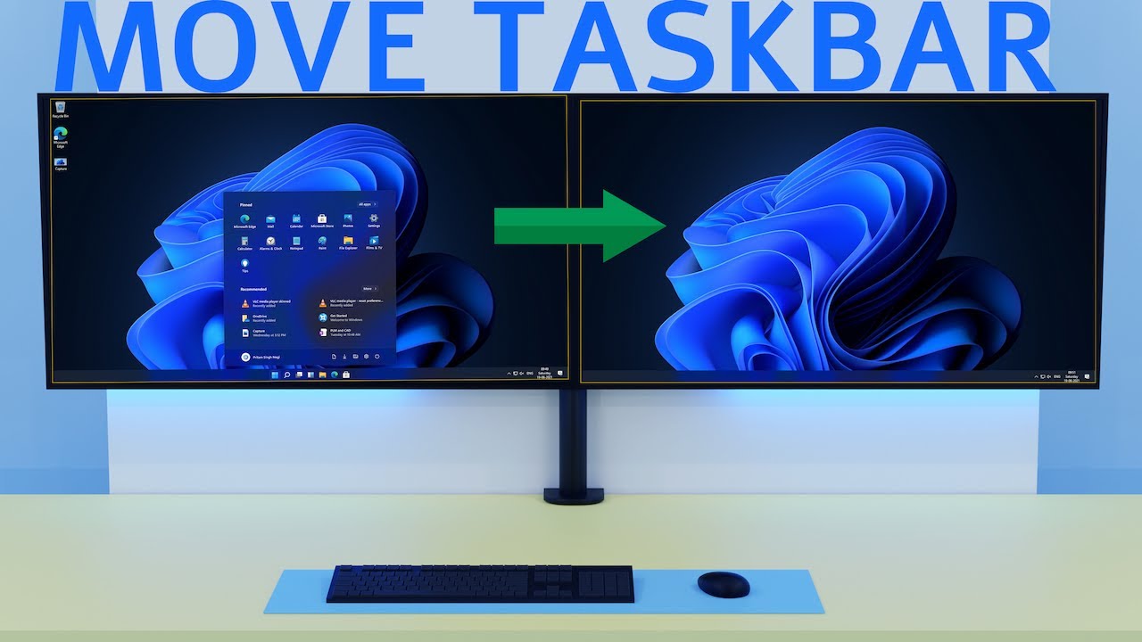 Move taskbar from one screen to another Windows 11 dual