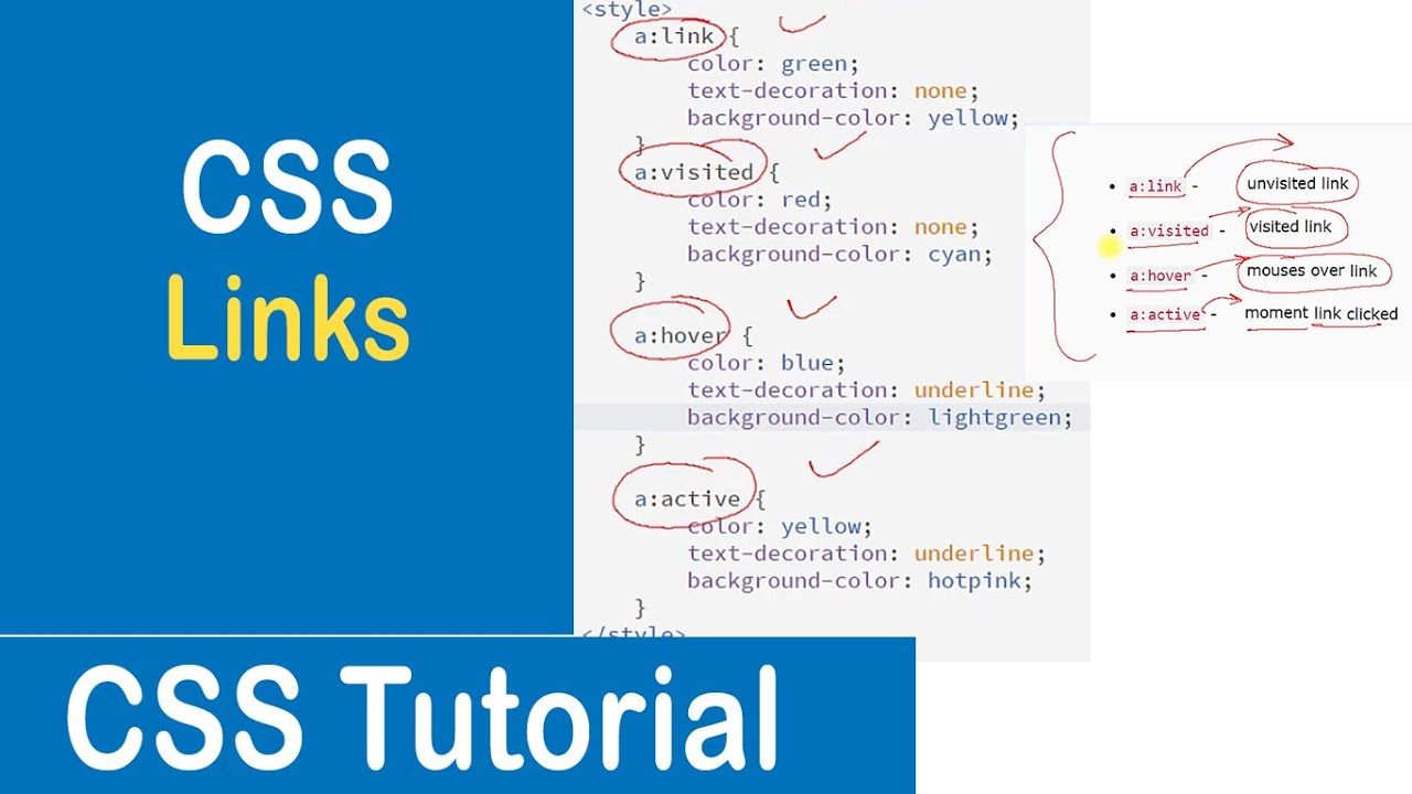 19 CSS Links | Link States | a:Link | a:Visited | a:Hover | a:Active -  YouTube