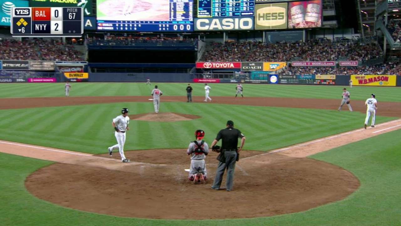BAL@NYY: Teixeira plates a run with bases-loaded walk