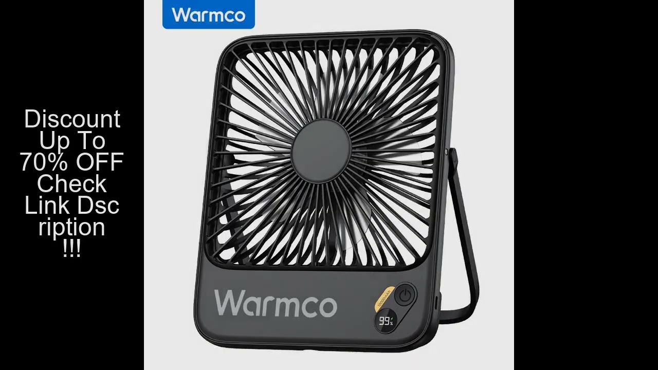 Warmco D3 Portable Desk Fan Rechargeable 10000mAh Battery Personal Fan,Quiet 4 Speed 180° Tilt Foldi