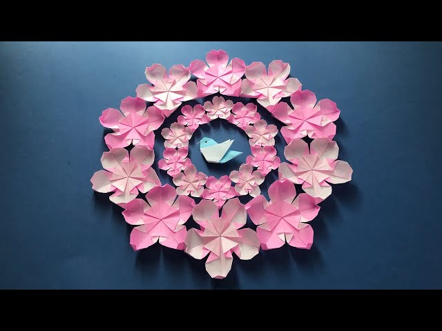 折り紙】 桜の花のリース 折り方 Origami sakura flower Cherry