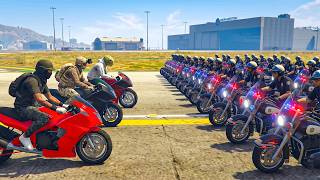 30 Police Bikes Vs 3 Bikers in GTA 5 Update