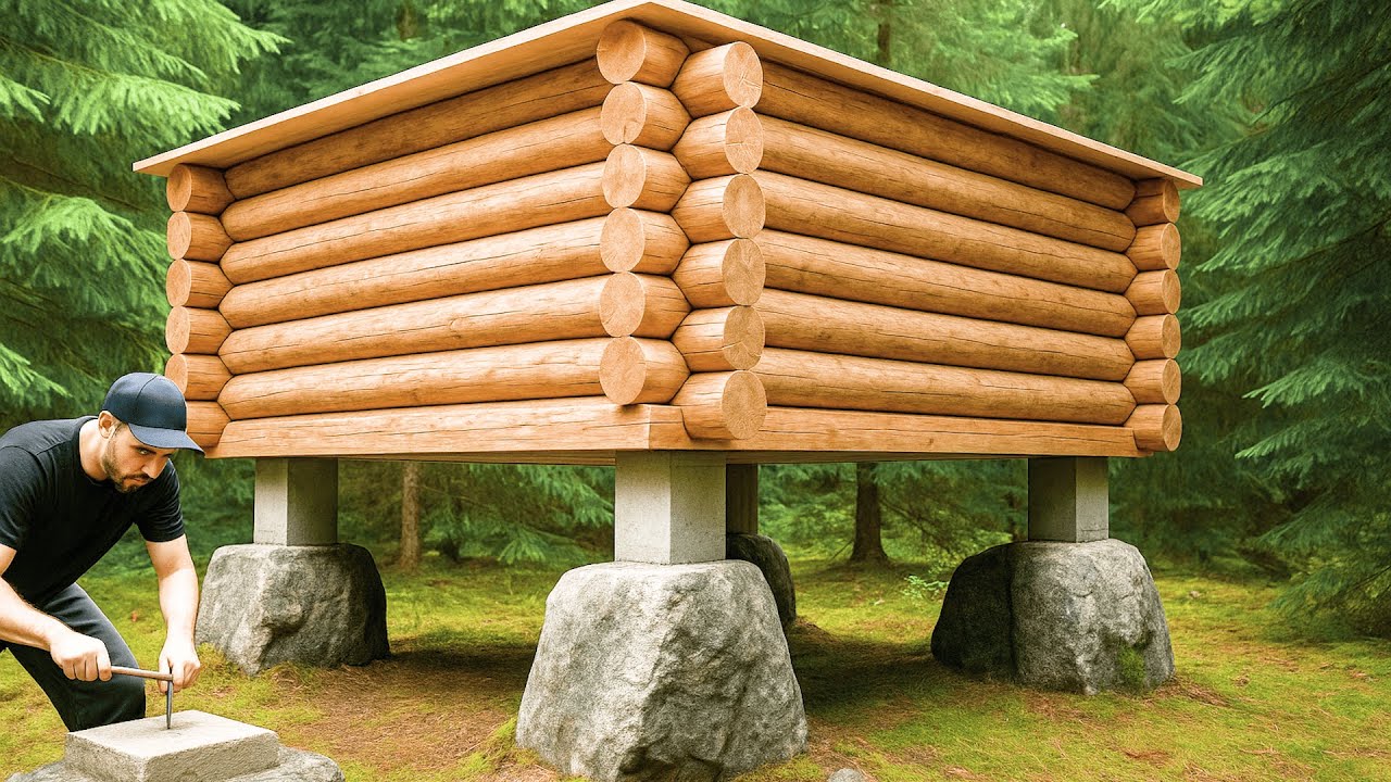 Man Builds Dream Log Cabin on the Mountain Rocks | Start to Finish by 