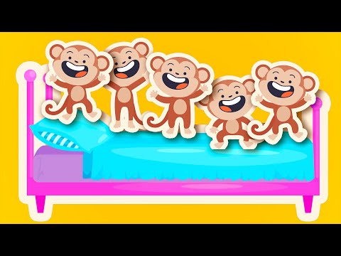 5 Küçük Maymun Yatakta Zıplamış - Bebekler ve Çocuklar için Eğlenceli Şarkılar