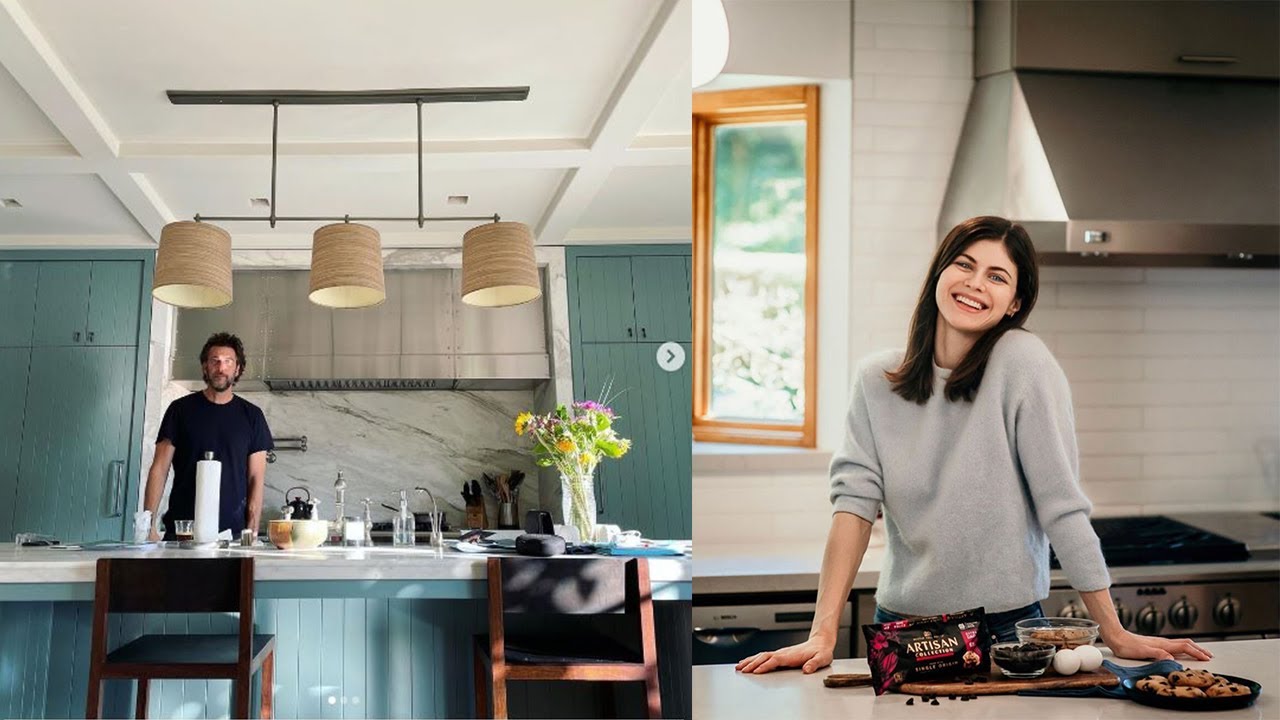 Alexandra Daddario's cool blue Shaker kitchen combines modernity with ...