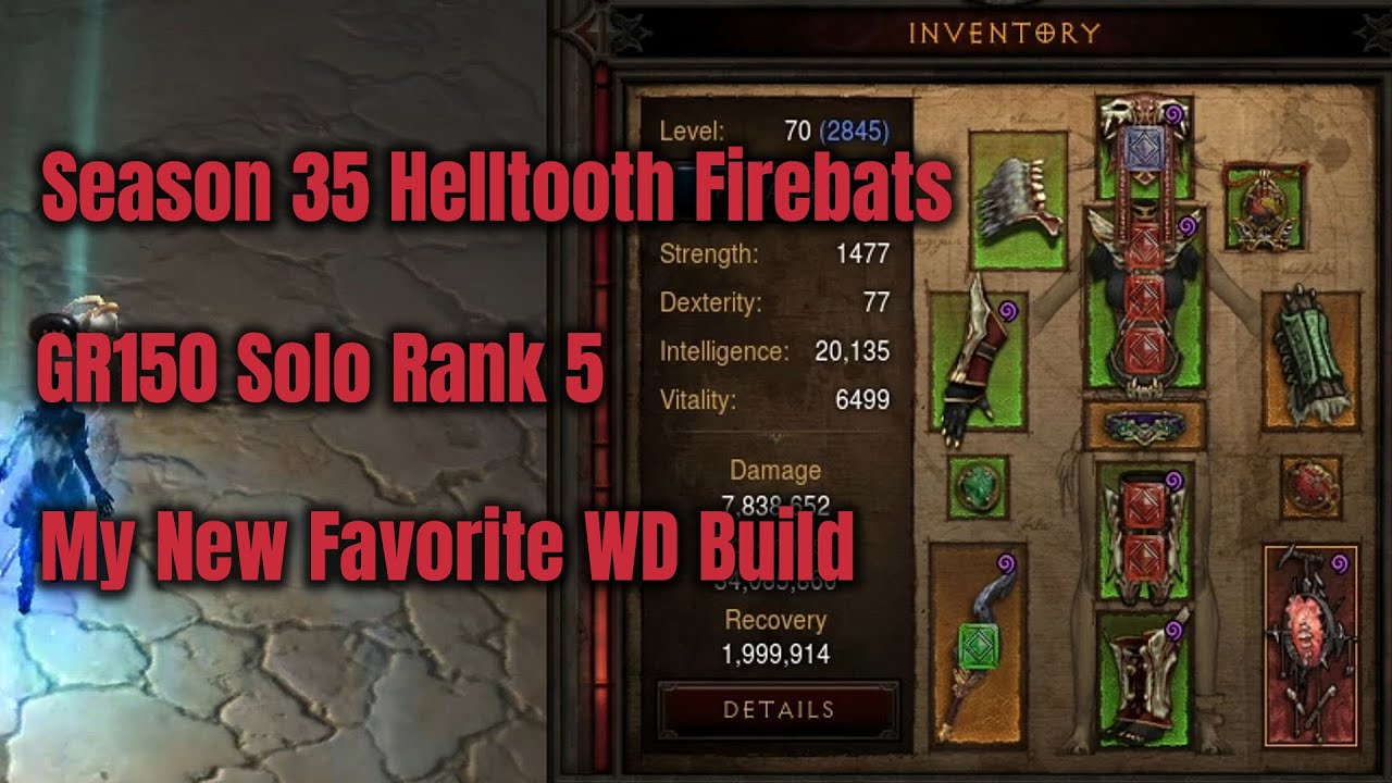 Season 35 Helltooth Firebats Witch Doctor GR150 Solo Rank 5 - Diablo 3