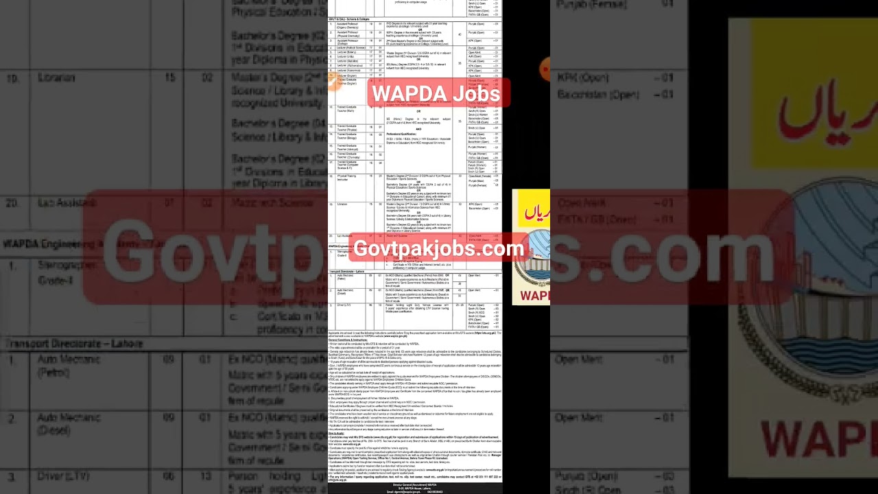 WAPDA OTS Jobs Online Apply