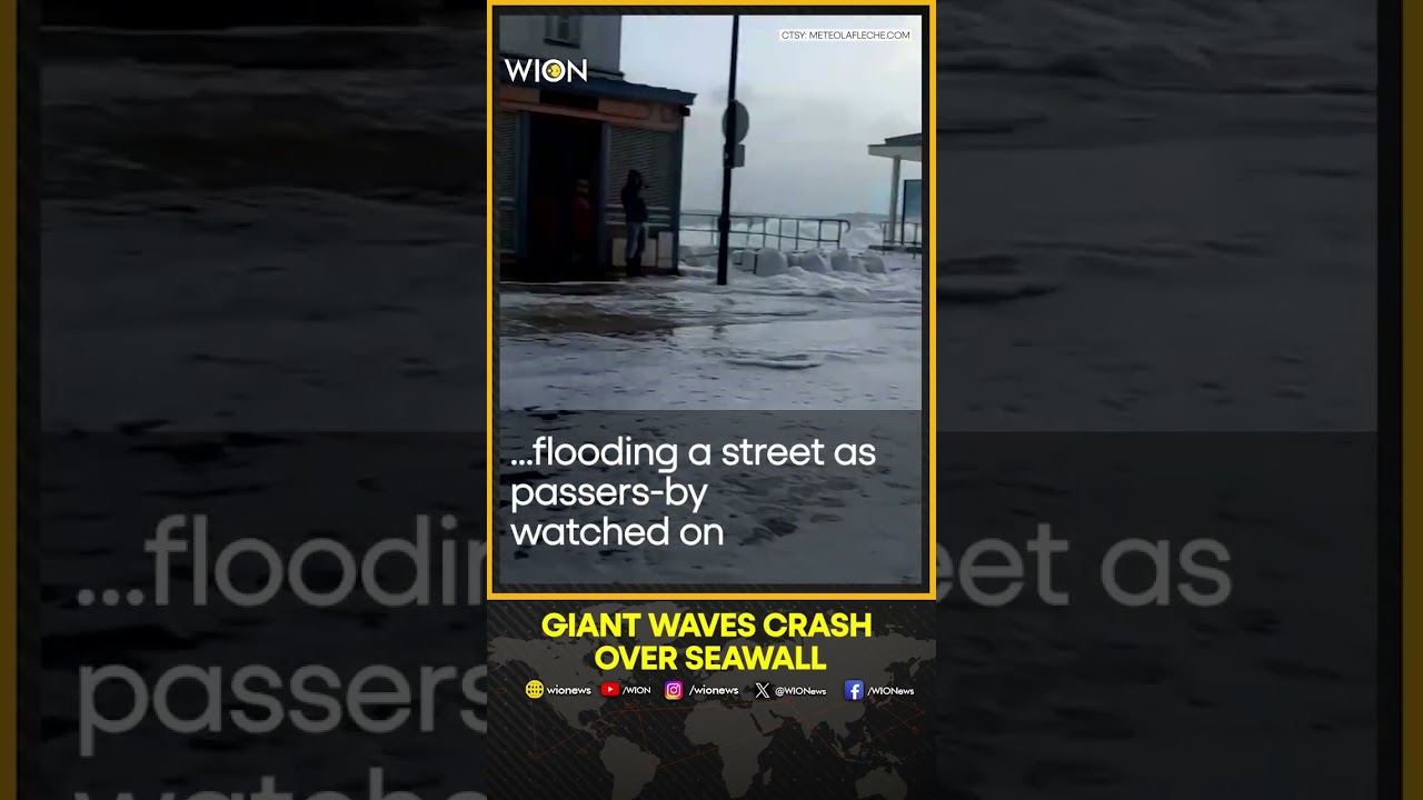 Giant waves crash over seawall, flooding street in Brittany | WION Shorts