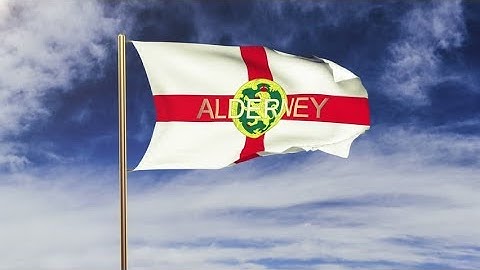 4K Alderney flag with title waving in the wind. Looping sun rises style. Animation loop Stock video
