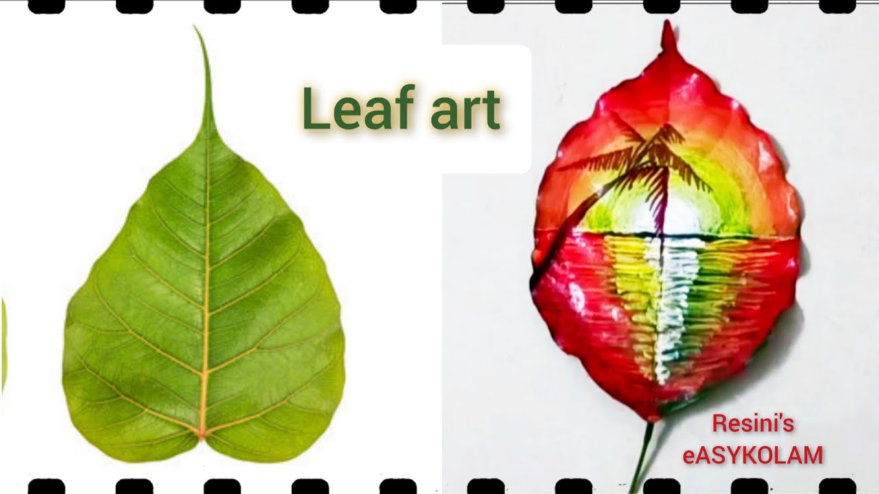 Leaf art | painting on peepal leaf | how to paint sceneries on the leaf ...