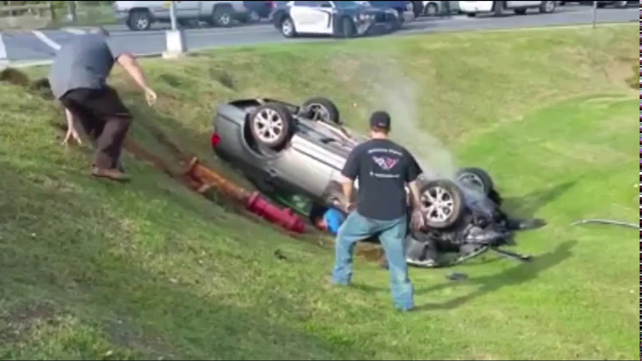 CRAZY LADY FLIPS HER CAR OVER - YouTube