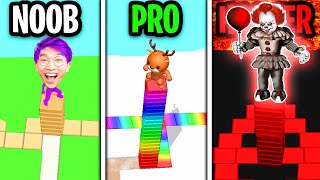 NOOB vs PRO vs HACKER In STACKY DASH! (ALL LEVELS!) screenshot 4