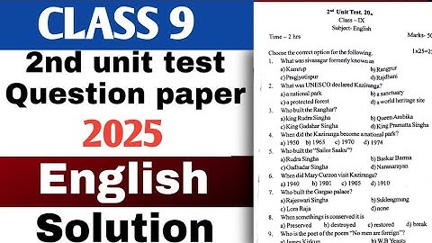Class 9 English 2nd unit Test question paper 2025//2nd unit test question paper 2025 English class 9