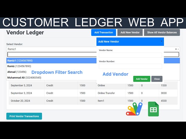 Customer Vendor Ledger Management with Google Apps Script Web App | B47