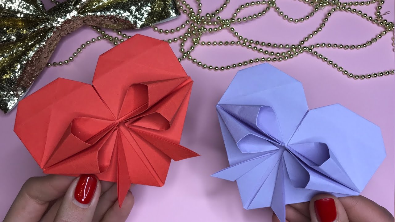 How to make Paper Heart with Bow DIY Easy Origami Tutorial Paper Crafts