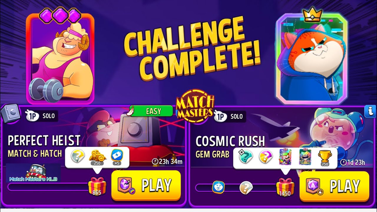 Perfect Heist MATCH & HATCH Rainbow 865/ SOLO Cosmic Rush GEM GRAB Blow'EM Up 1,450 Complete