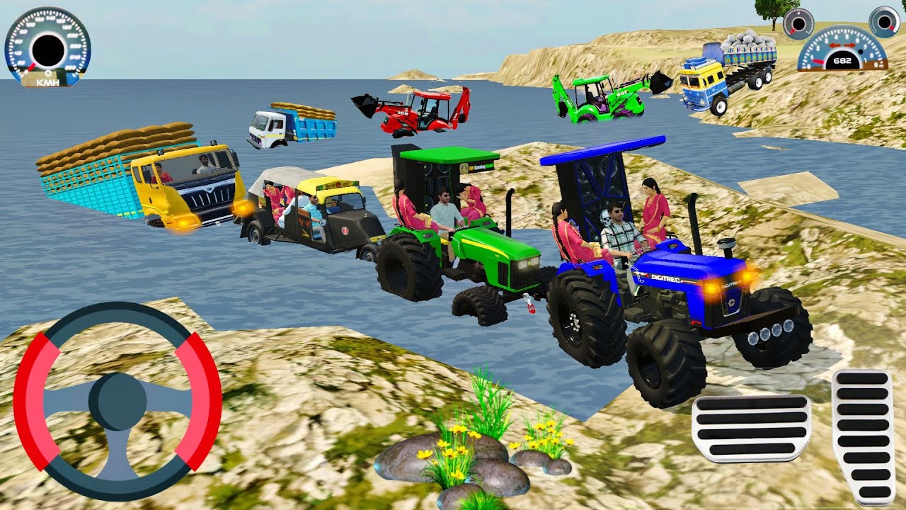 Truck stuck in sea tempo and two tractors rescue the truck from sea 